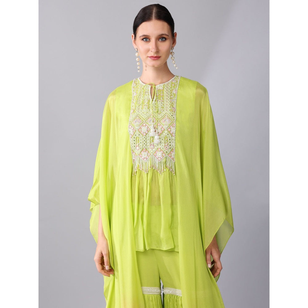 KEITH GOMES Neon Pink Ombre Chiffon Crepe Tunic & Sharara (Set of 2)