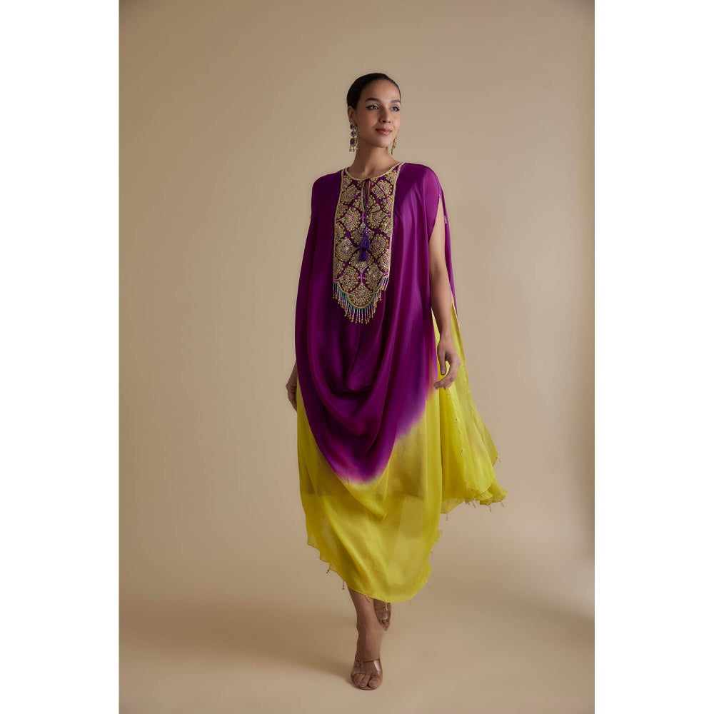 KEITH GOMES Multicolor Sequins Embellished Kaftan Ombre Dress (Set of 2)