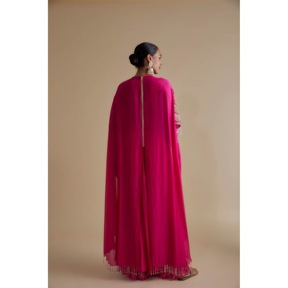KEITH GOMES Pink Sequins Embellished Cape & Palazzo (Set of 3)