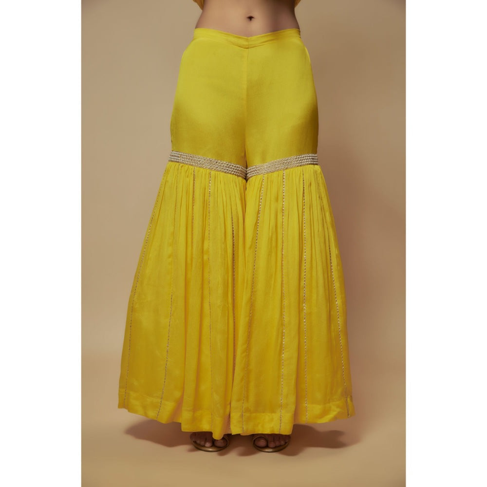 KEITH GOMES Yellow Bead Sharara With Tunic And Slip (Set of 3)