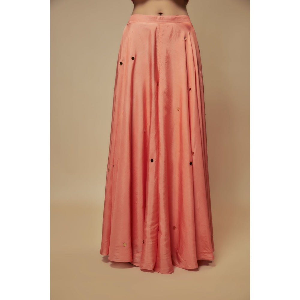 KEITH GOMES Peach Silk Flare Palazzo With Top And Slip (Set of 3)