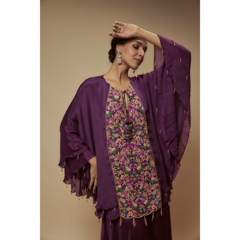 KEITH GOMES Purple Chiffon Crepe Double Layer Palazzo With Top (Set of 2)