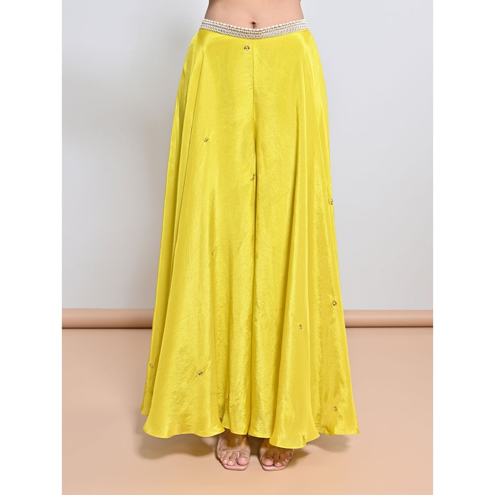 KEITH GOMES Yellow Embroidered Cape with Slip and Palazzo