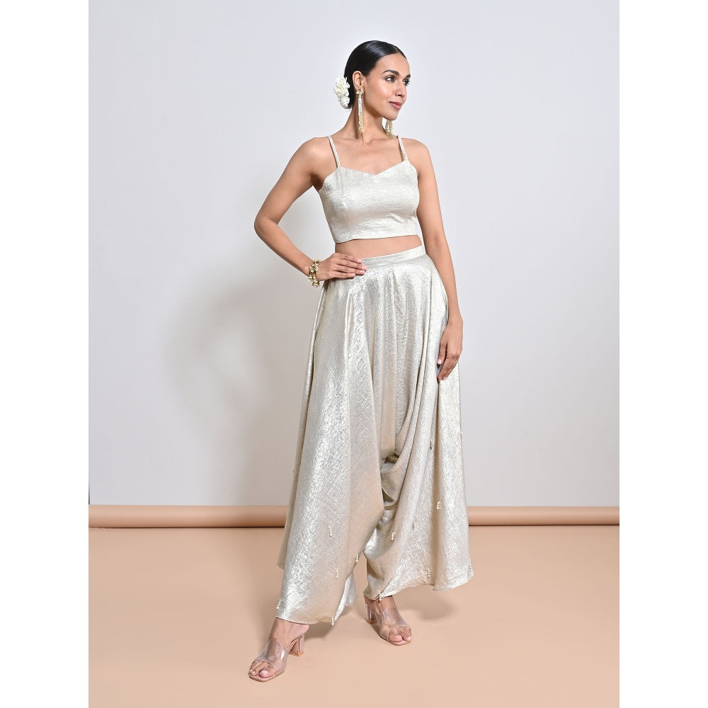 KEITH GOMES Purple Embroidered Top with Blouse and Dhoti