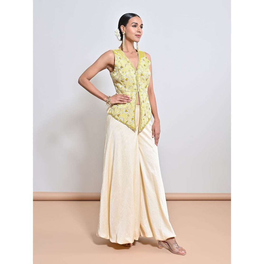 KEITH GOMES Yellow Embroidered Top with Palazzo
