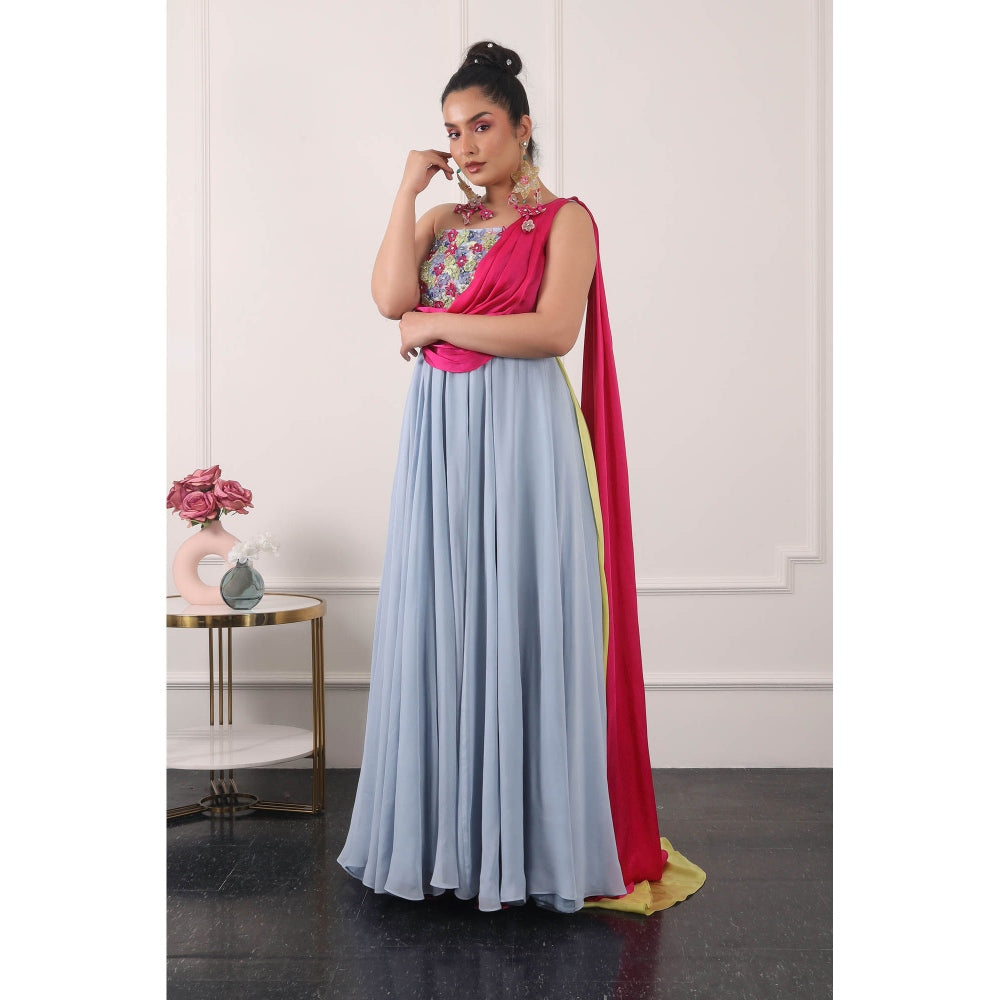 Kiran Kalsi Powder Blue 3D Floral Embroidered Maxi Dress