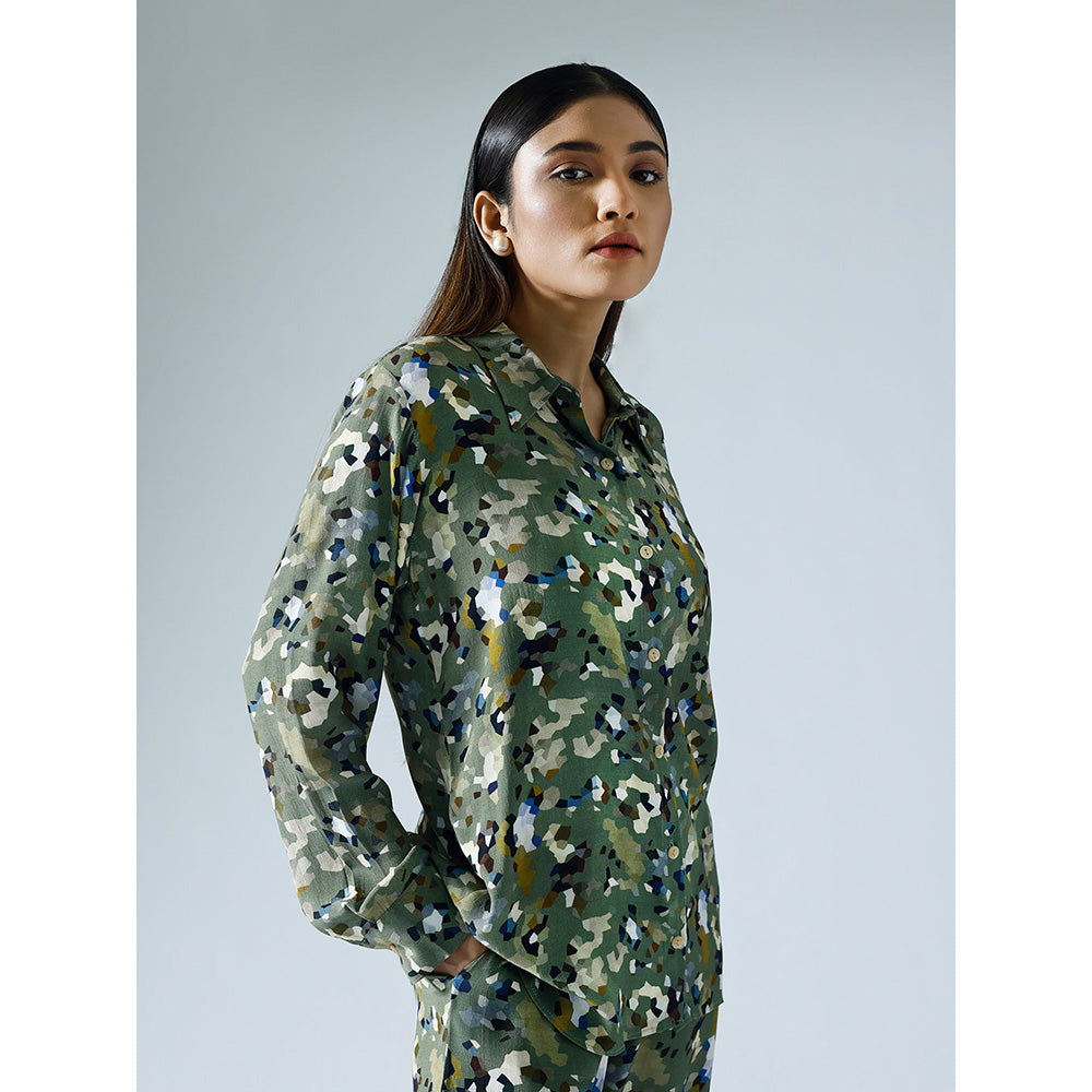 Klad Pixelated Green Collar Neck Co-Ord (Set of 2)