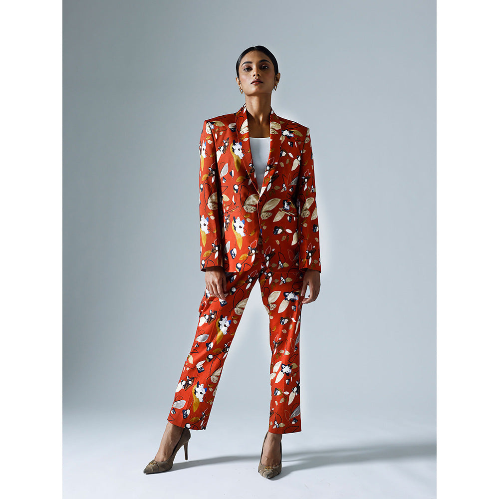 Klad Vivid Red Printed Blazer