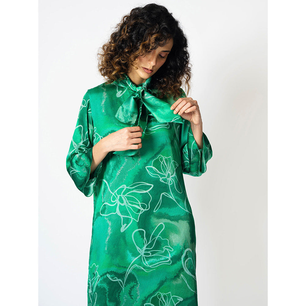 Klad Marbled Floral Print Dress with Scarf (Set of 2)