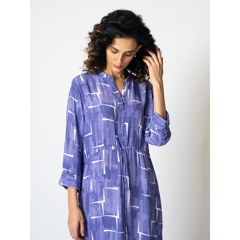 Klad Brick Lavender Drawstring Mandarin Neck Dress