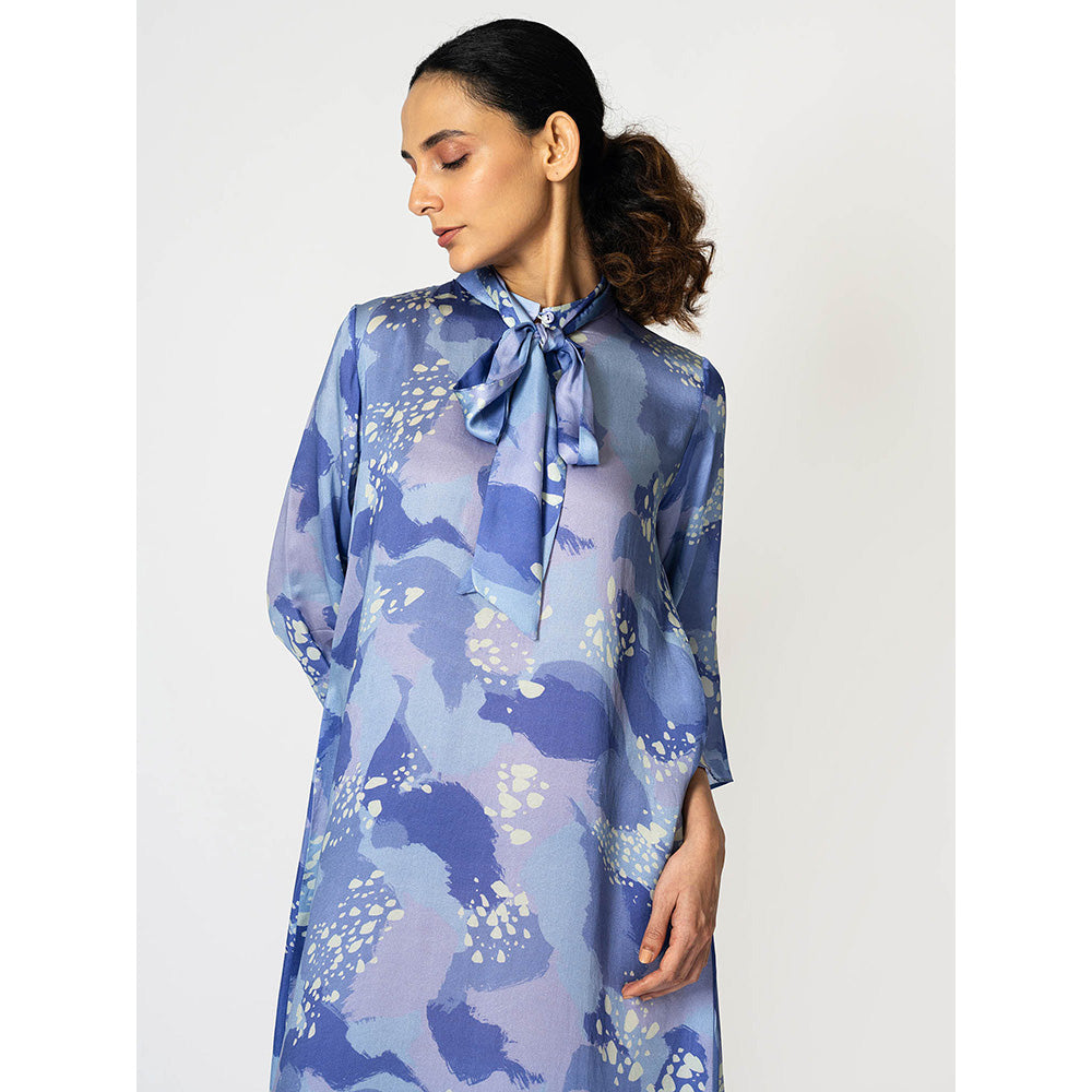 Klad Dots Printed Mandarin Neck Dress with Scarf (Set of 2)