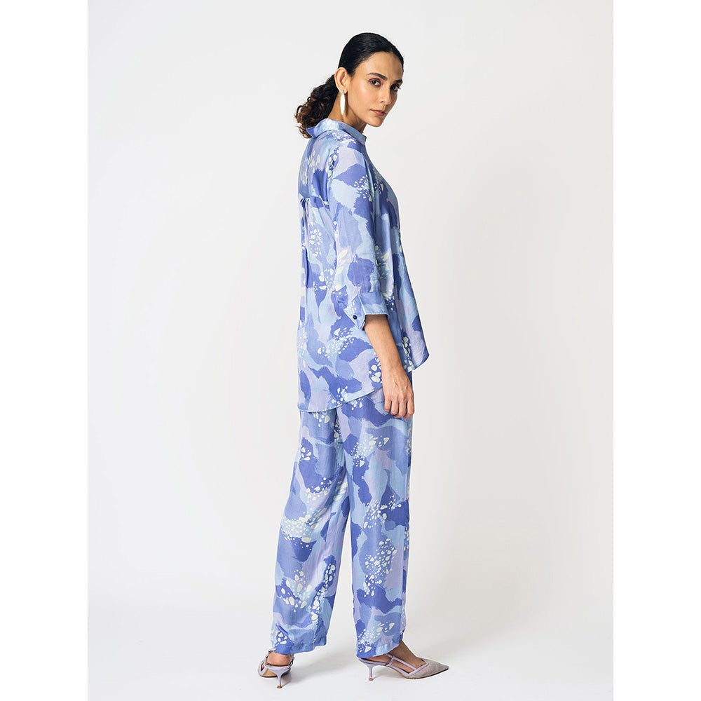 Klad Dots Blue Printed Collar Neck Shirt