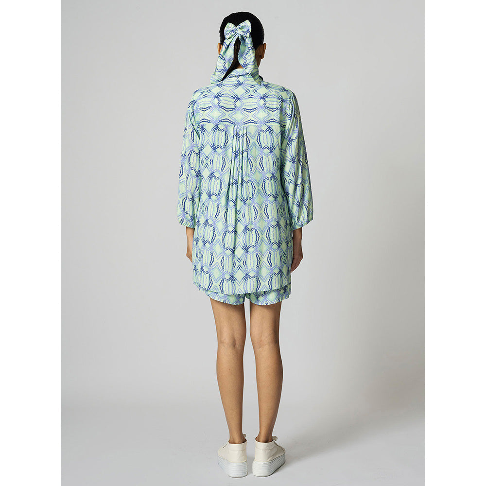 Klad Rhombus Mint Blue Printed Collar Neck Shirt