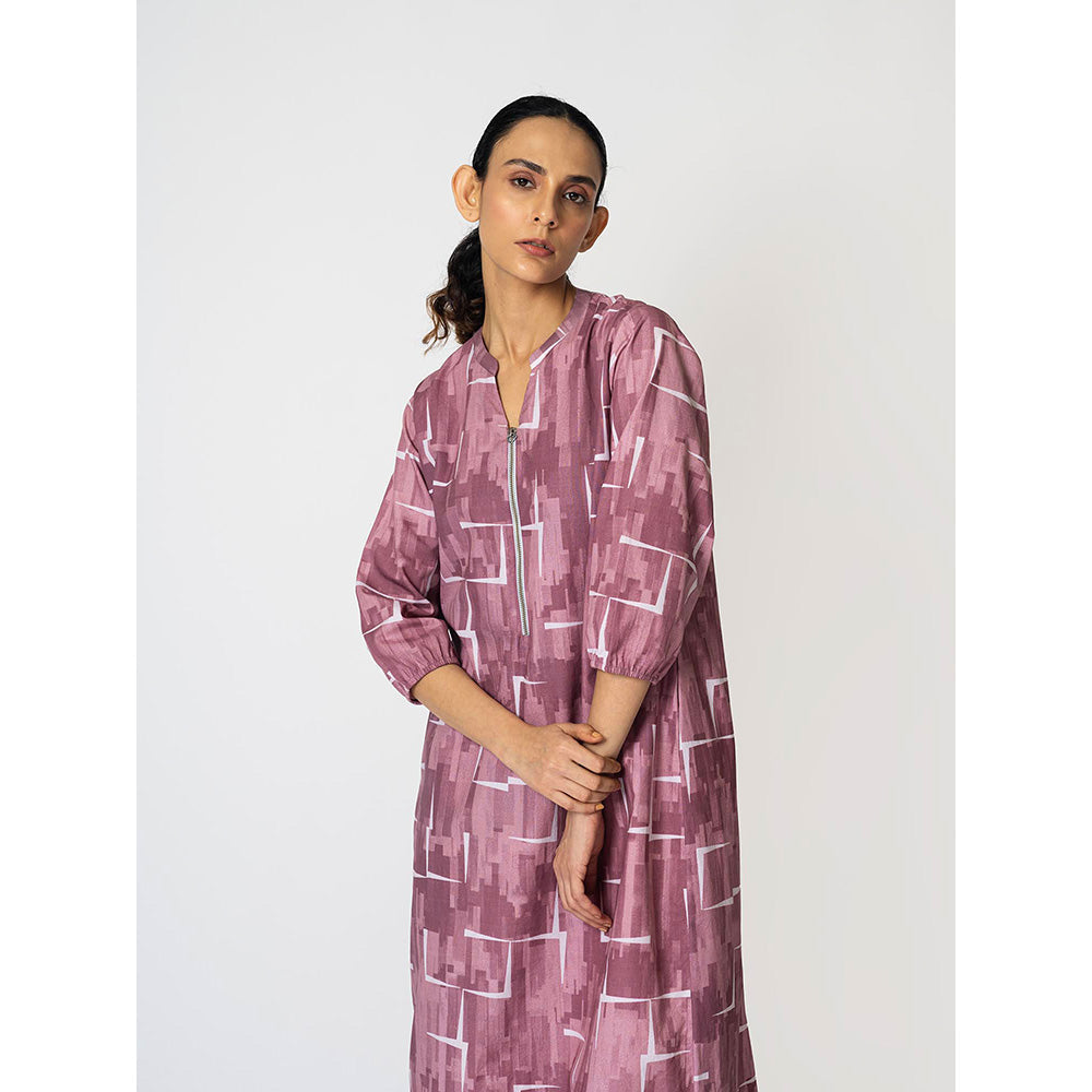 Klad Brick Mauve Mandarin Neck Zipper Dress