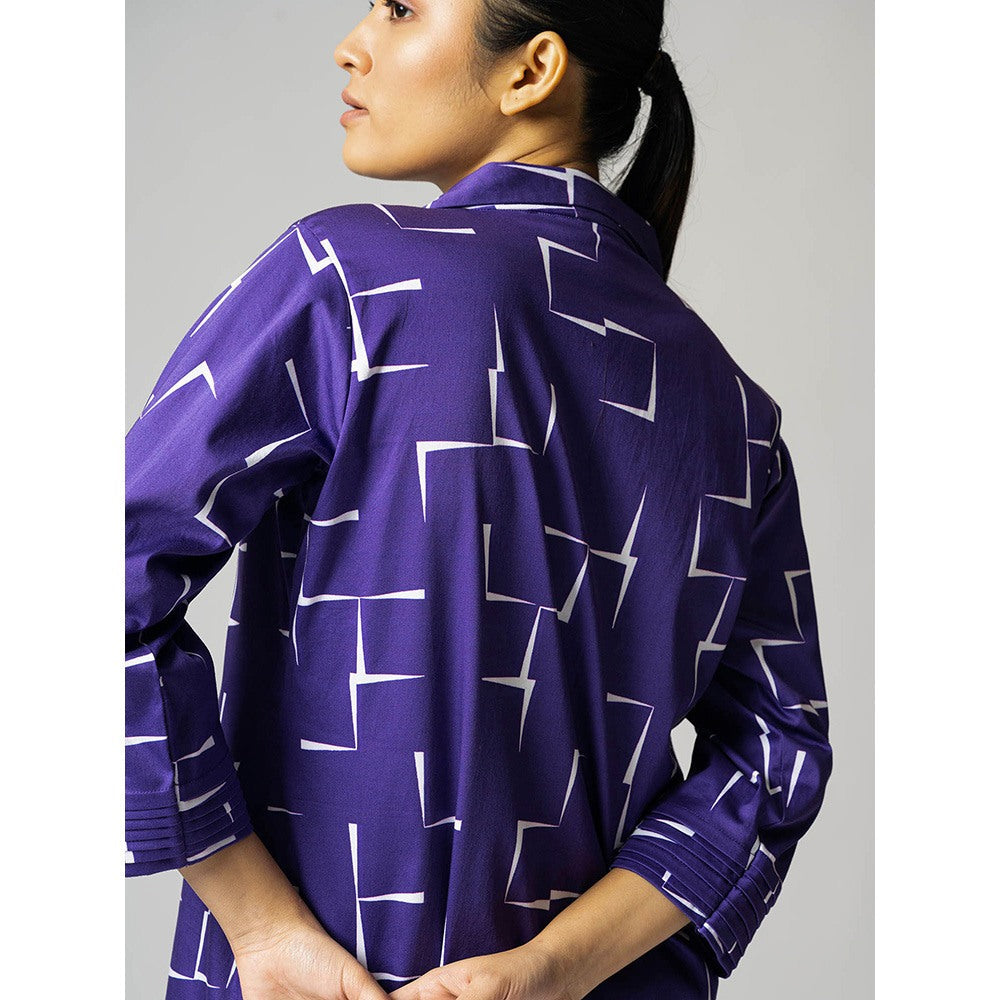 Klad Brick Purple Printed Notched Lapel Blazer