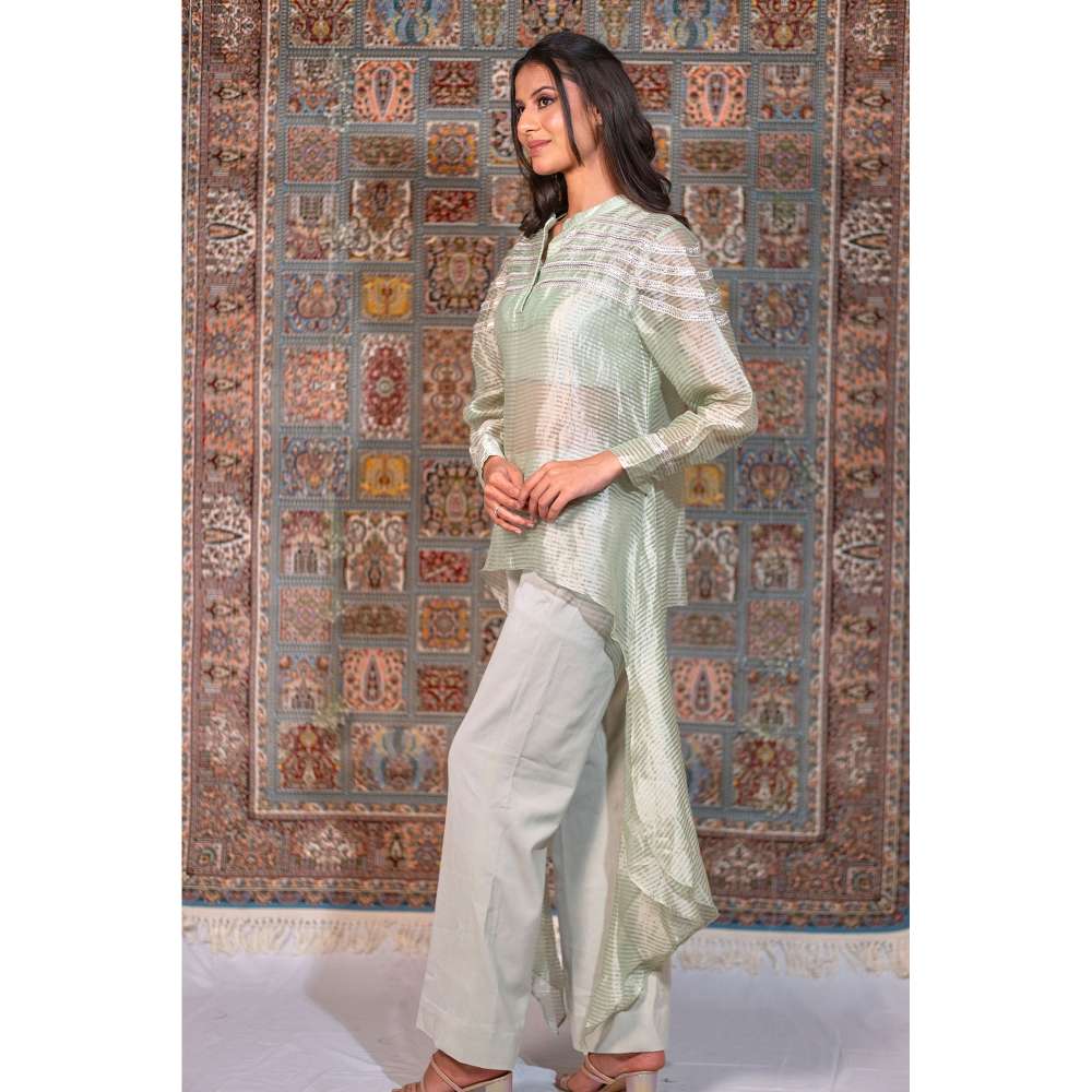 Kosha By Nilima Green Mint Chanderi Co-Ord (Set of 3)