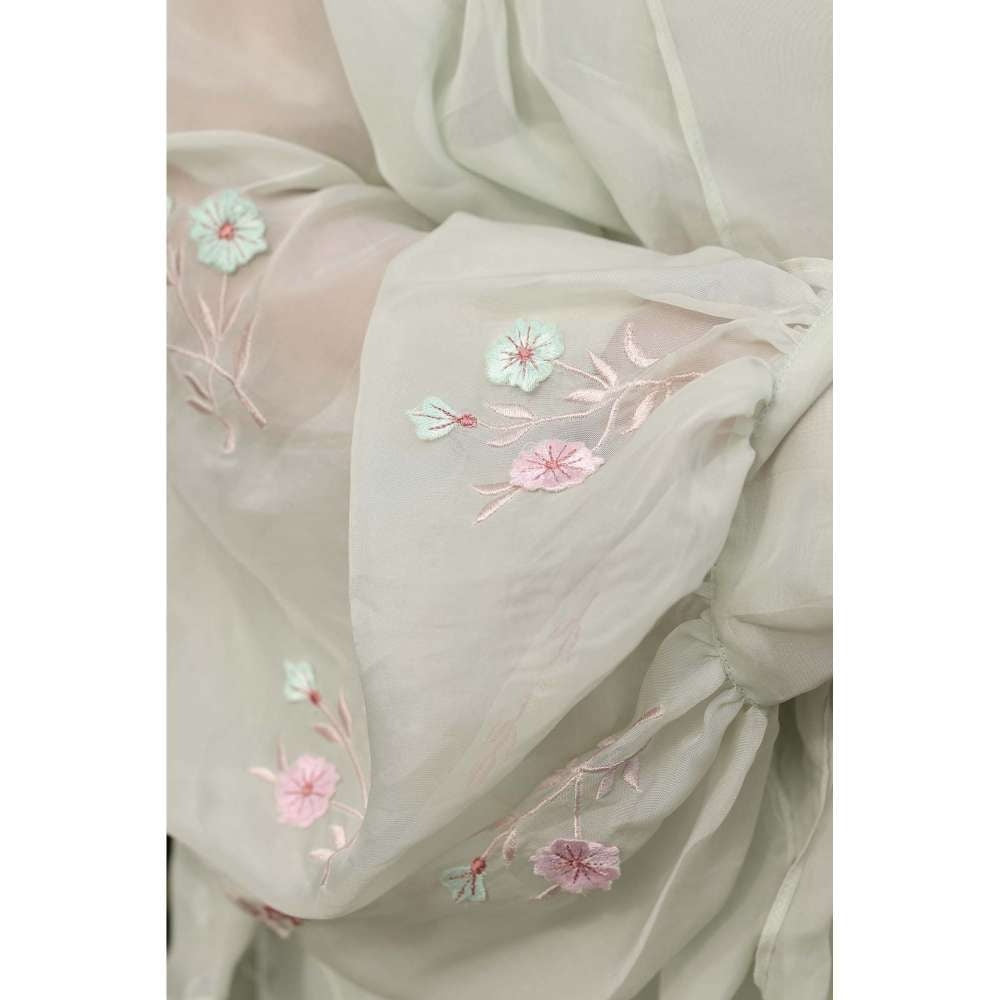 Kosha By Nilima Bloomed Mint Green Dress with Jacket and Belt (Set of 3)