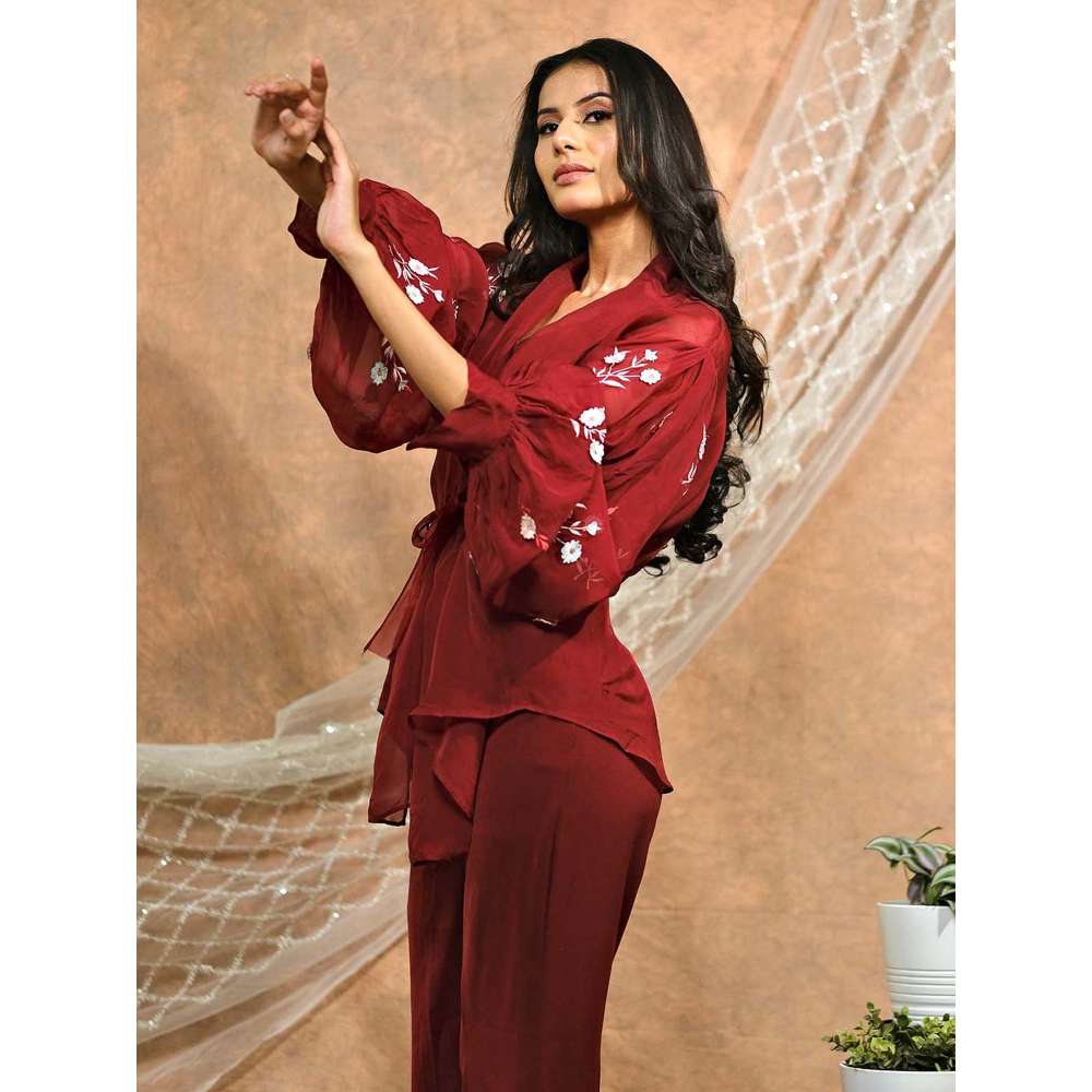 Kosha By Nilima Bloomed Maroon Co-Ord (Set of 4)