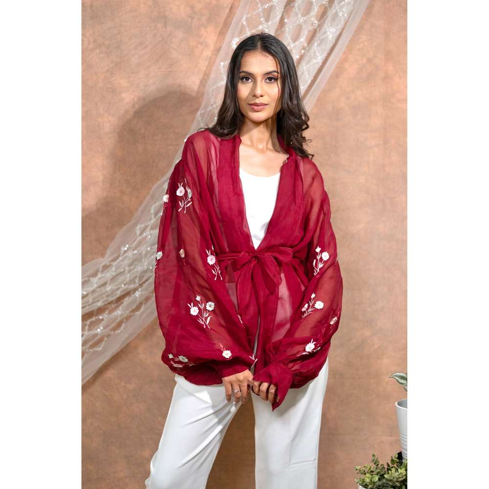 Kosha By Nilima Bloomed Maroon Co-Ord (Set of 4)