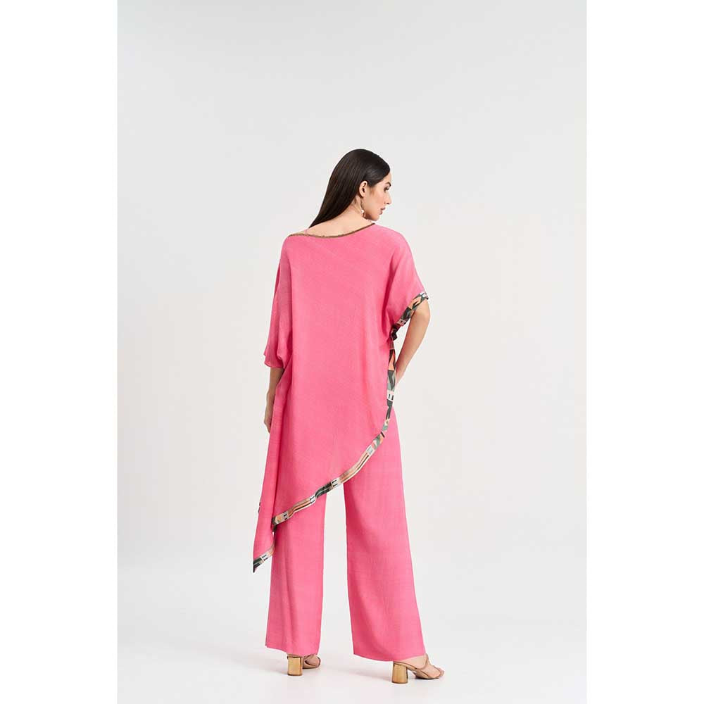 KOSWI Pink Short Kaftan with Pant (Set of 2)