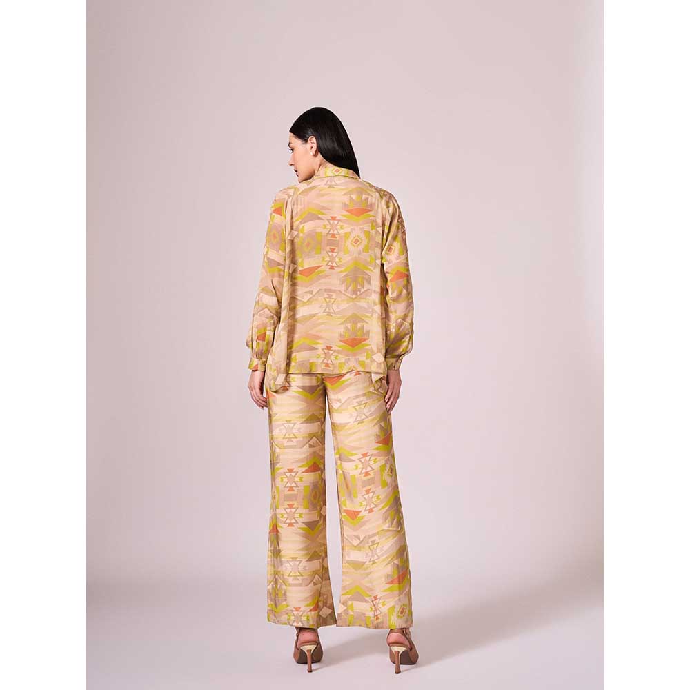 KOSWI Yellow Geometric Print Co-Ord (Set of 3)
