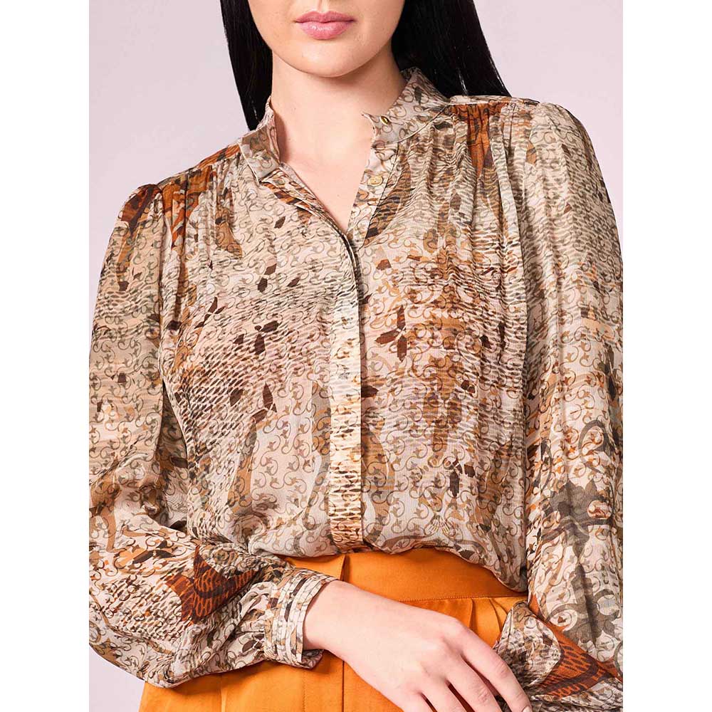KOSWI Browns Abstract Print Shirt with Pant (Set of 2)