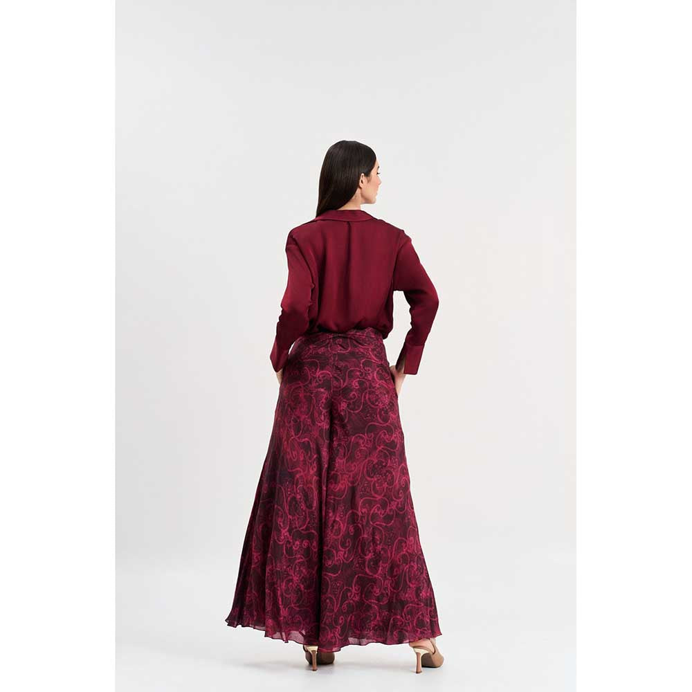 KOSWI Burgundy Cherry Colour Shirt with Pant (Set of 2)