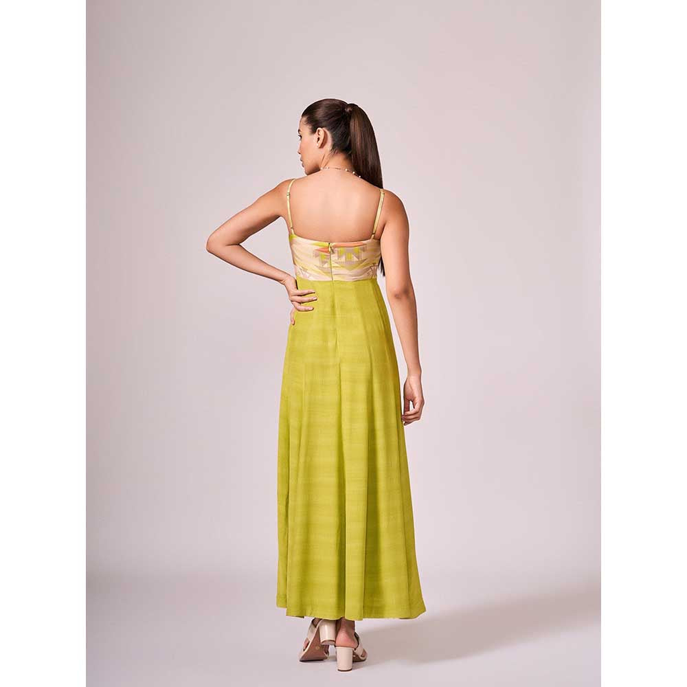 KOSWI Lime Green Geometric Print Maxi Dress