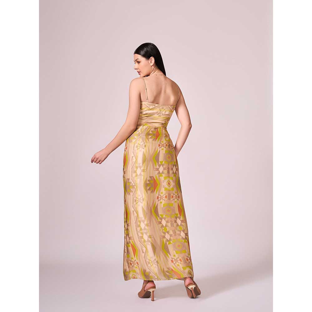 KOSWI Lime Green Geometric Print Slit Dress