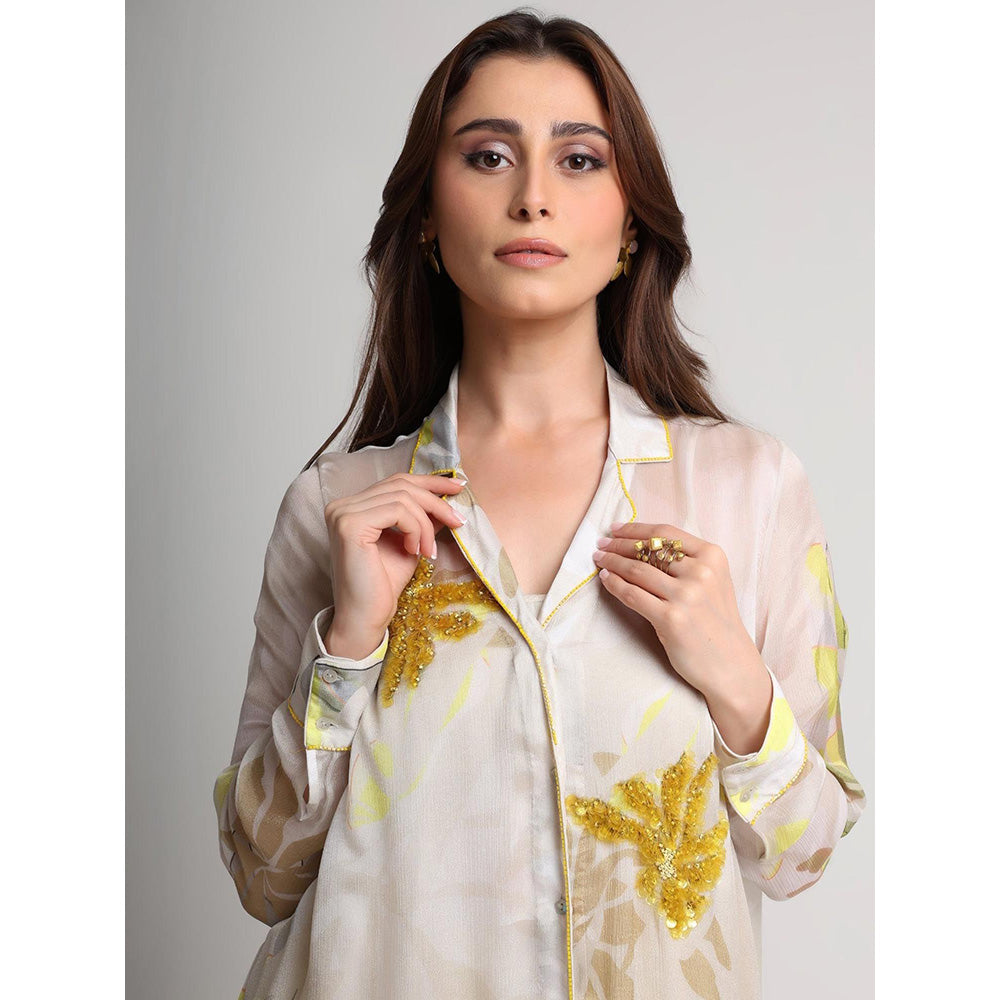 KOSWI Beige Neon Floral Print Shirt