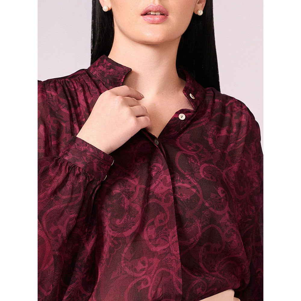 KOSWI Maroon Printed Button Down Shirt