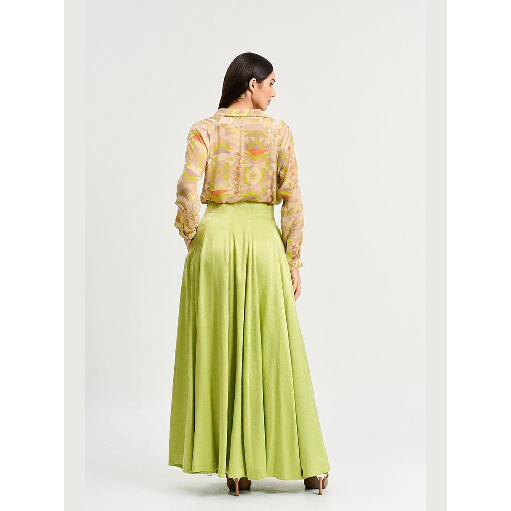 KOSWI Lime Green Geometric Print Shirt