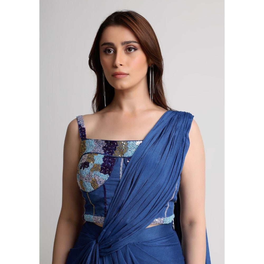 KOSWI Midnight Drape Saree with Stitched Blouse