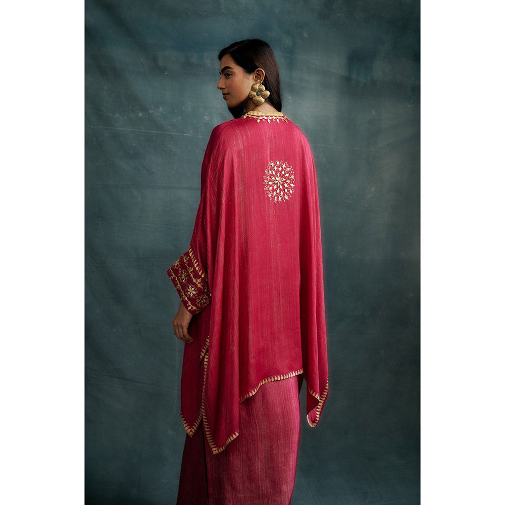 Krishna Mehta Pink Gota Embroidered Kaftan and Skirt (Set of 2)