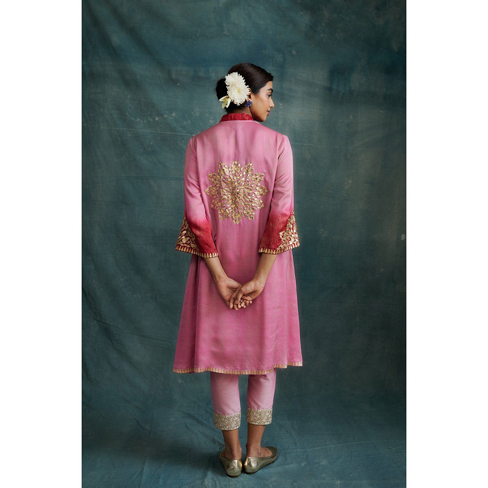 Krishna Mehta Pink Shaded Embroidered Gota Kurta and Pant (Set of 2)