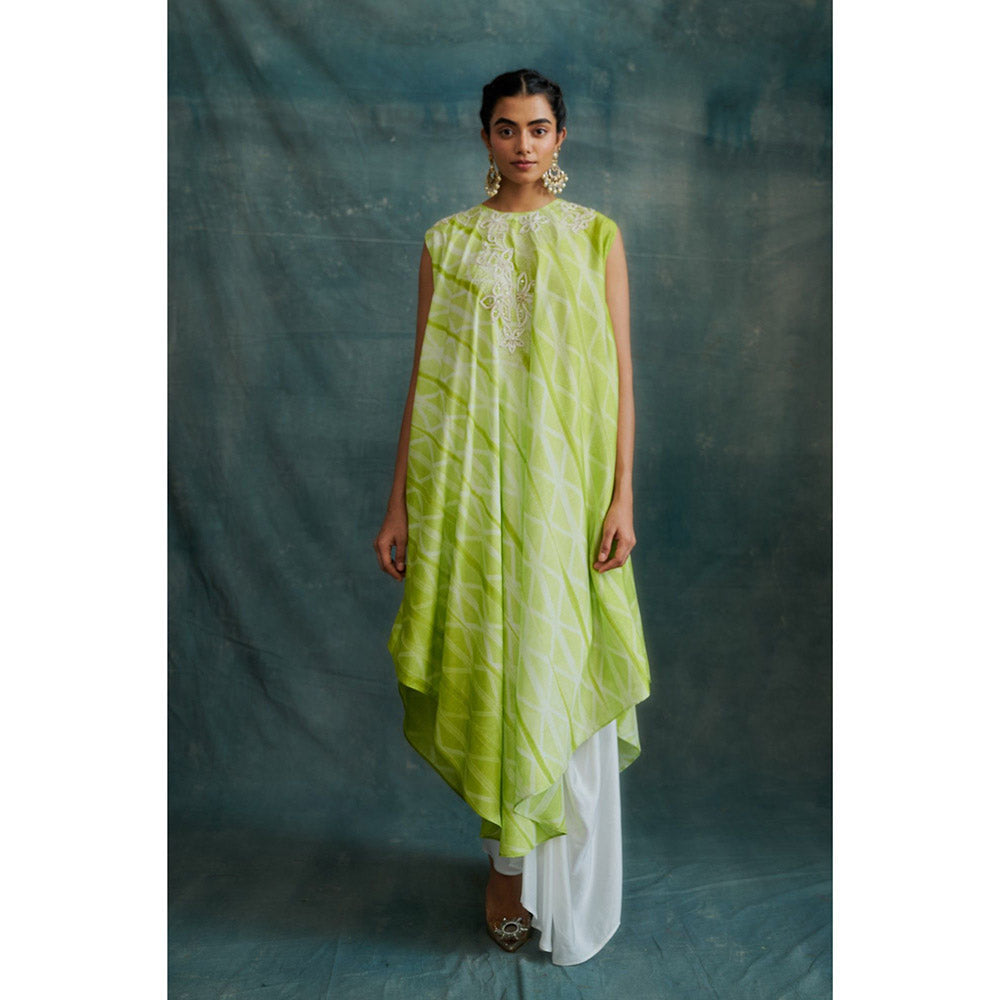 Krishna Mehta Lime Green Embroidered Kurta and Skirt (Set of 2)