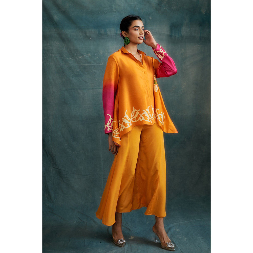 Krishna Mehta Orange Fuchsia Ombre Stylish Shirt and Palazzo (Set of 2)