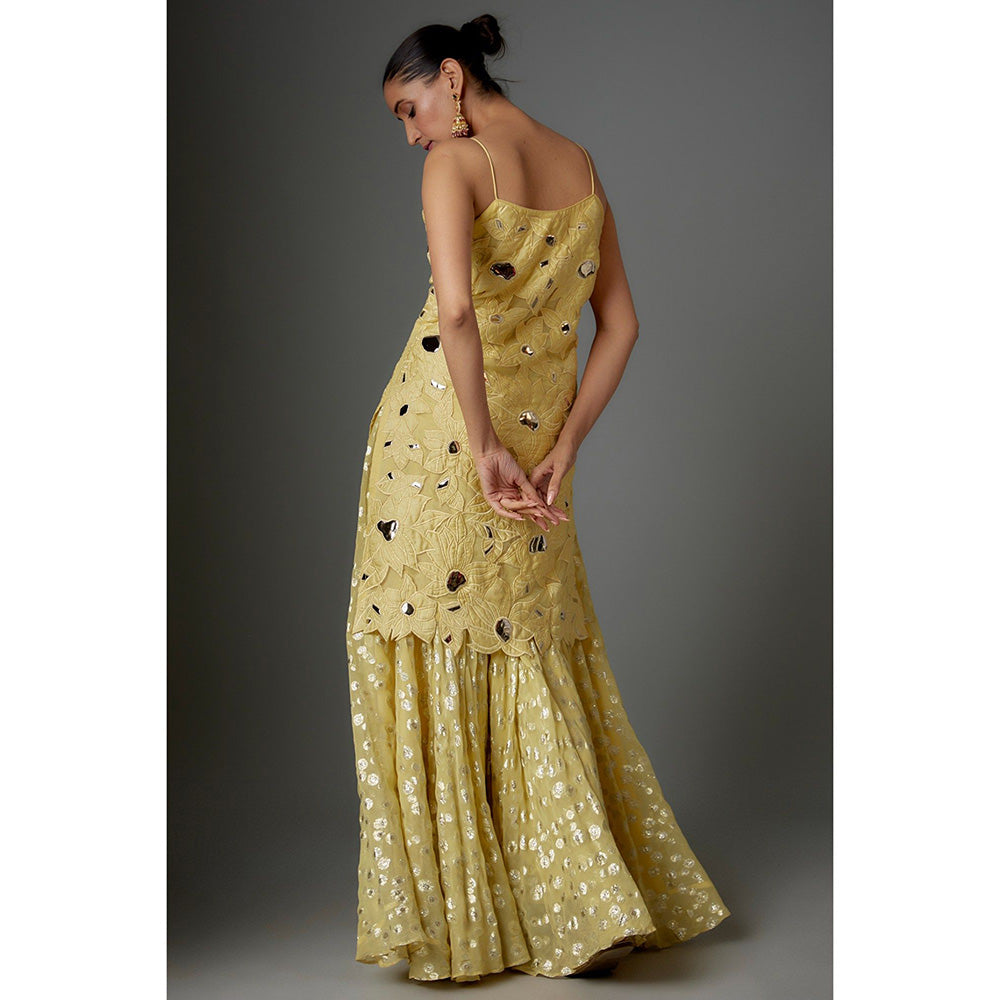 Kriti Bapna Yellow Hand painted Sharara with Kurta and Dupatta (Set of 3)