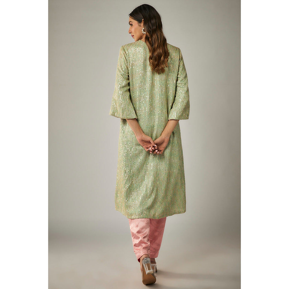 Kriti Bapna Peach Sequins Kurta with Pant and Dupatta (Set of 3)