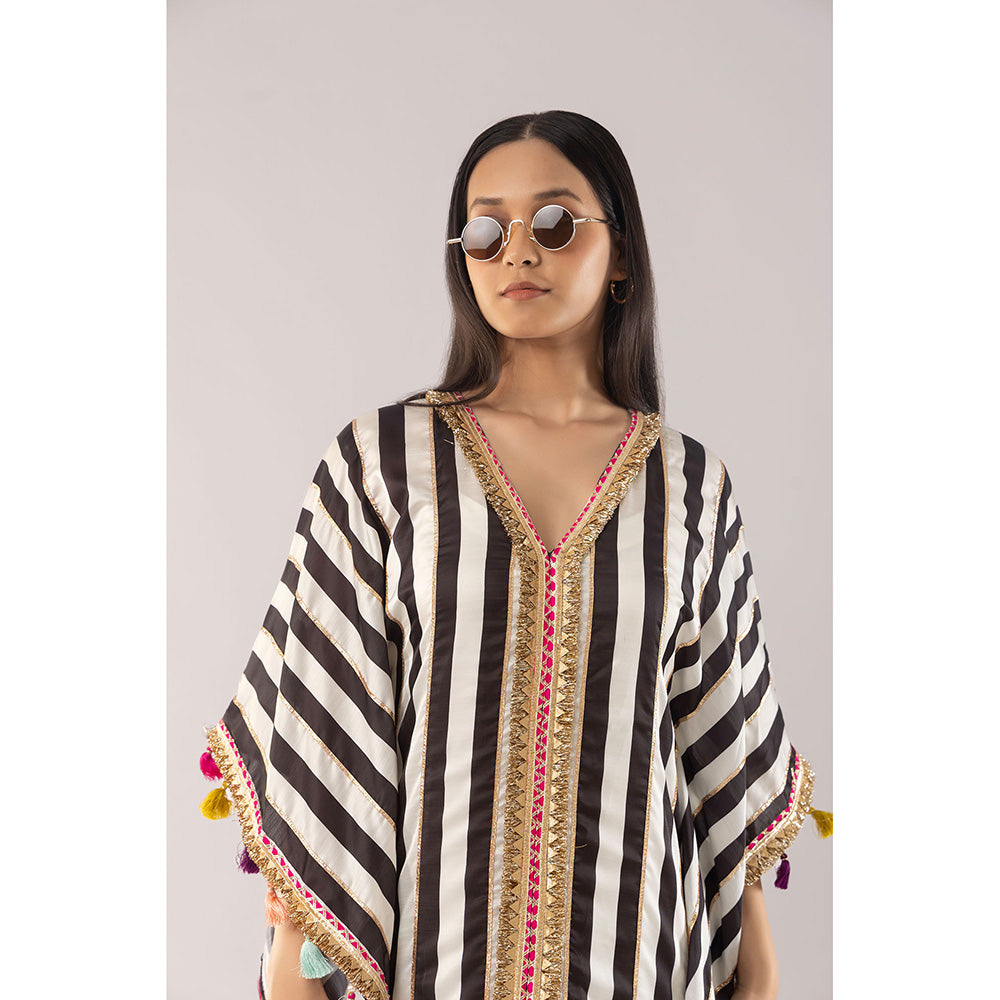 Kriti Bapna White Stripe Kaftan Dress with Inner (Set of 2)