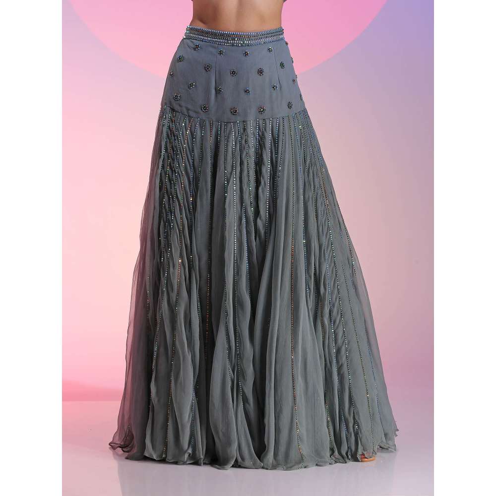 Kudi Pataka Designs Faiz gb Blue Sequined Top and Skirt (Set of 2)