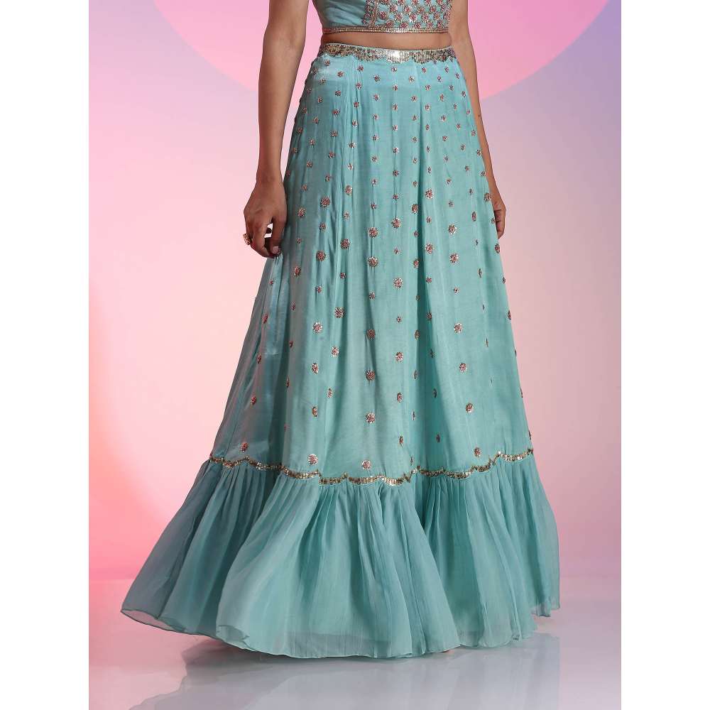 Kudi Pataka Designs Ella-aq Blue Fusion Lehenga With Choli & Dupatta (Set of 3)