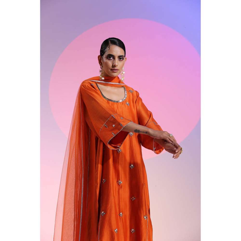 Kudi Pataka Designs Nadia Orange Kurta With Palazzo & Dupatta (Set of 3)