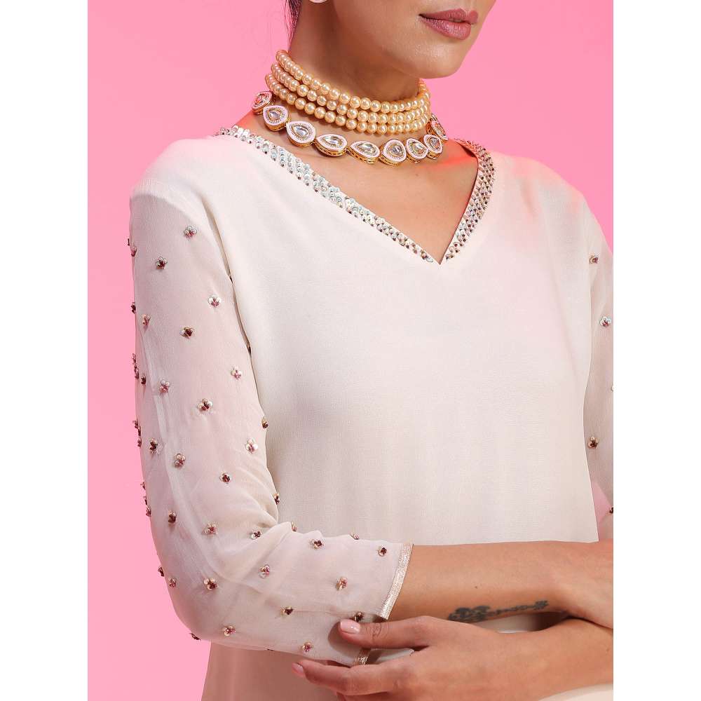 Kudi Pataka Designs Ayesha-ip Pink Kurti With Sharara & Dupatta (Set of 3)