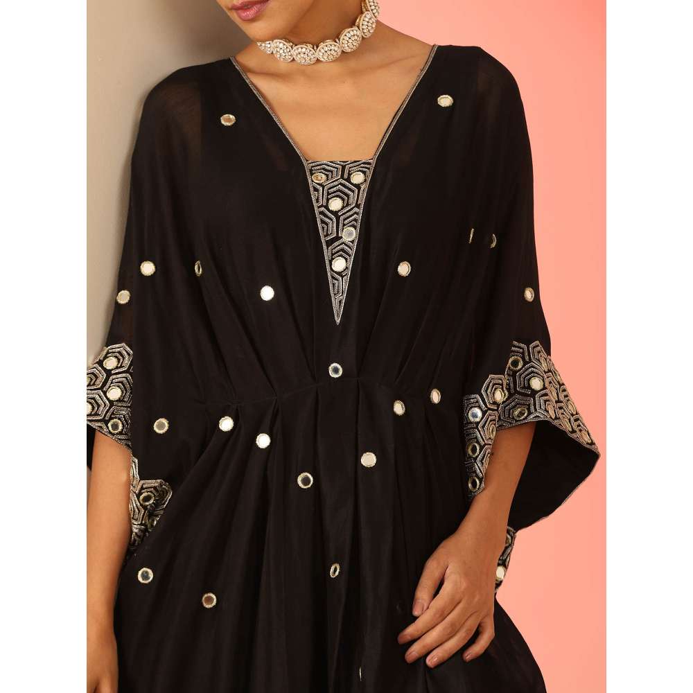 Kudi Pataka Designs Anaita Black Mirror Work Kaftan