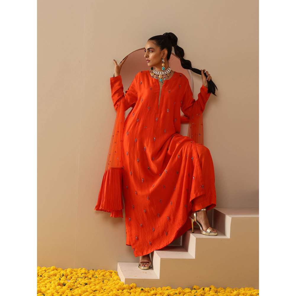 Kudi Pataka Designs Urvashi Orange Kurta With Pant & Dupatta (Set of 3)