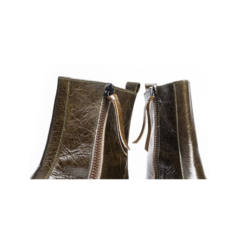 Kavith Sainaani Olive Crackle Texture Boots