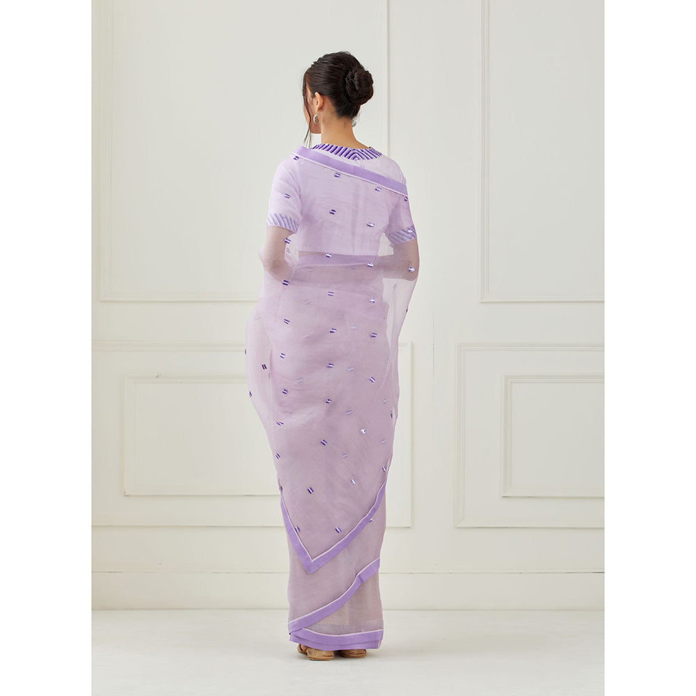 Label Nitika Lavender Embroidered Organza Saree with Stitched Blouse (XS)