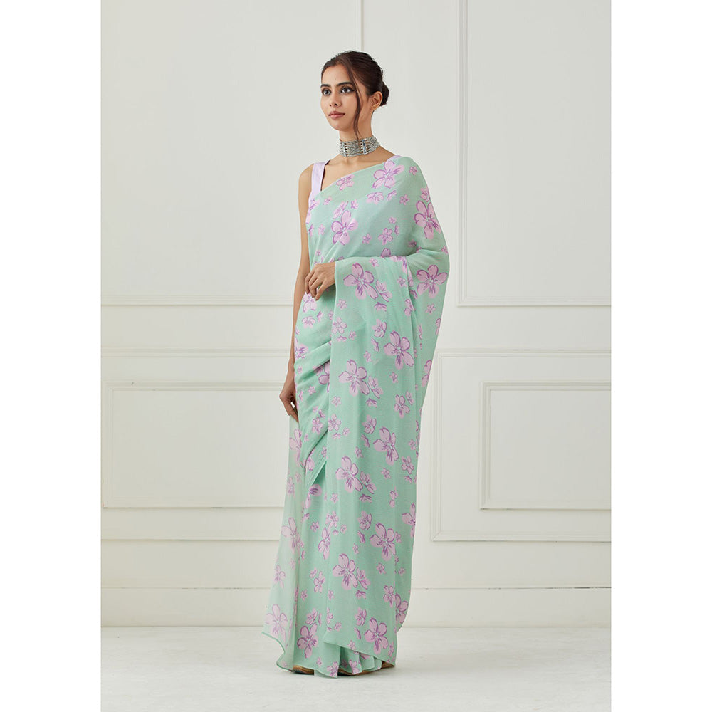 Label Nitika Mint Green Crepe Saree with Unstitched Blouse
