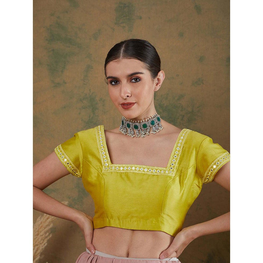 Label Nitika Lime Embroidered Saree with Stitched Blouse